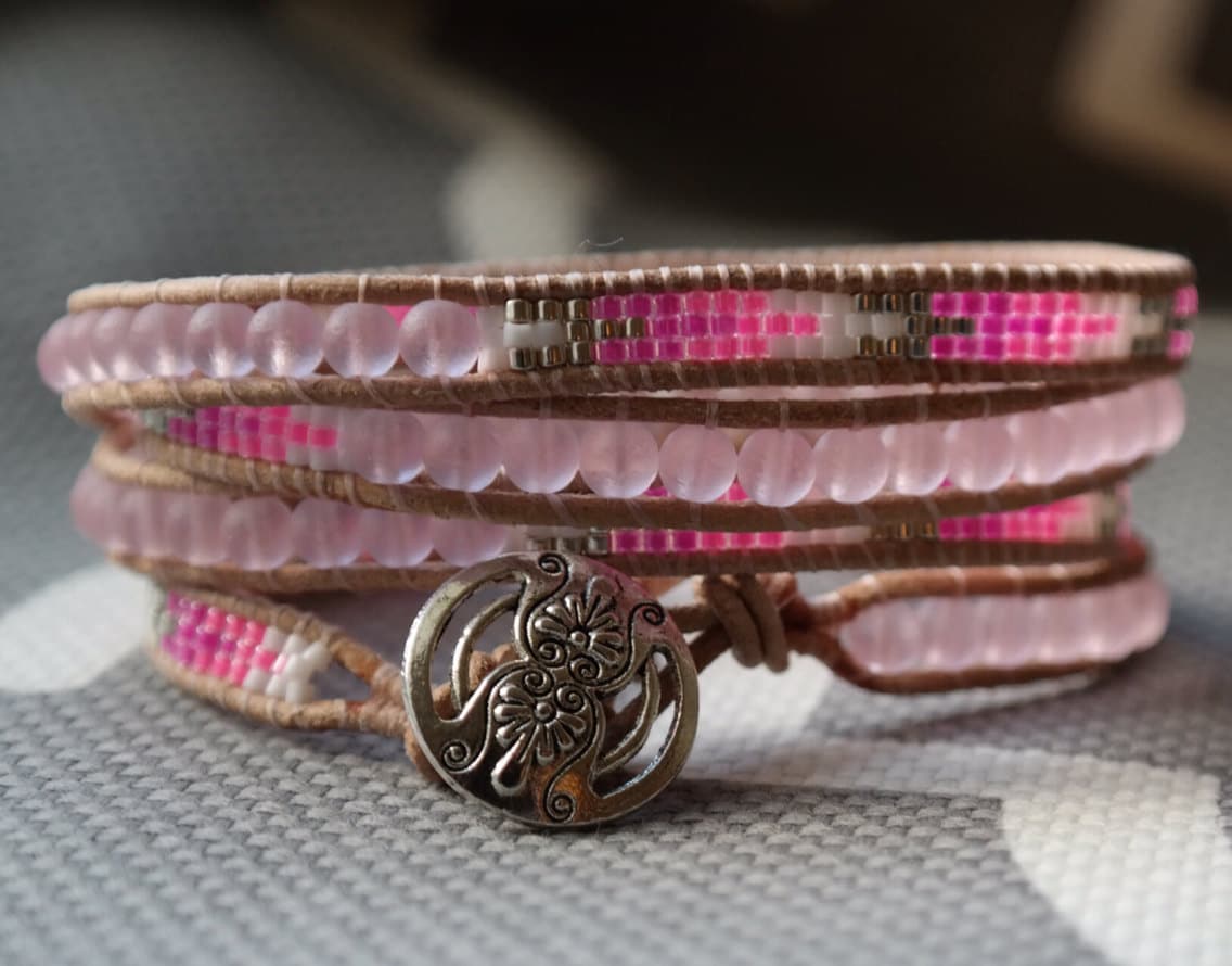 4 wrap pink bracelet pink hot pink silver and by WhitsJewelry