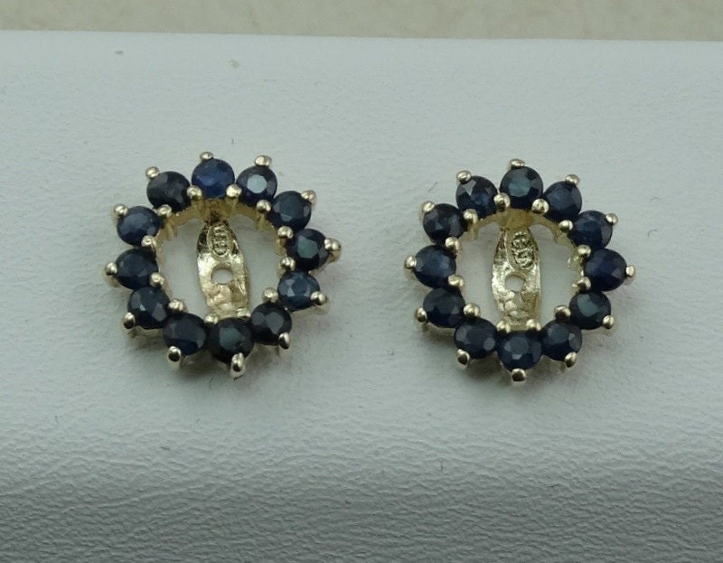 Classic Vintage Blue Sapphire Pearl Earring Jackets in 14K