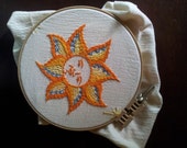 Hand Embroidery Pattern.Sun Art Digital Download. Painting with Thread. Traditional Wall Decor.  7 inch Round