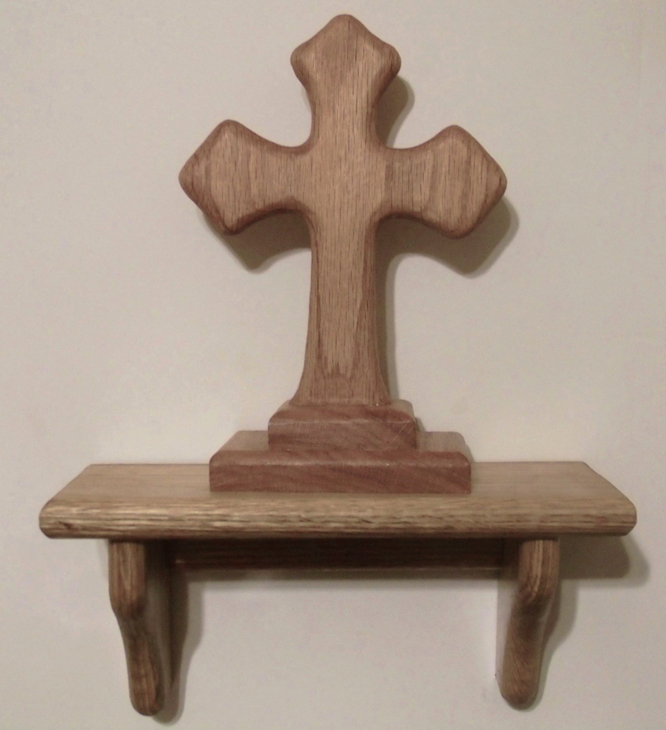 Oak wooden cross with shelf. by CharliesWesternCraft on Etsy