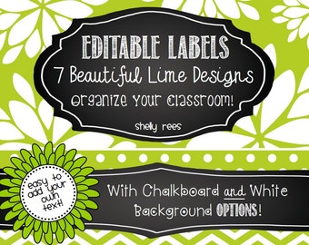 Editable Labels - Lovely Lime with Chalkboard - 7 Designs