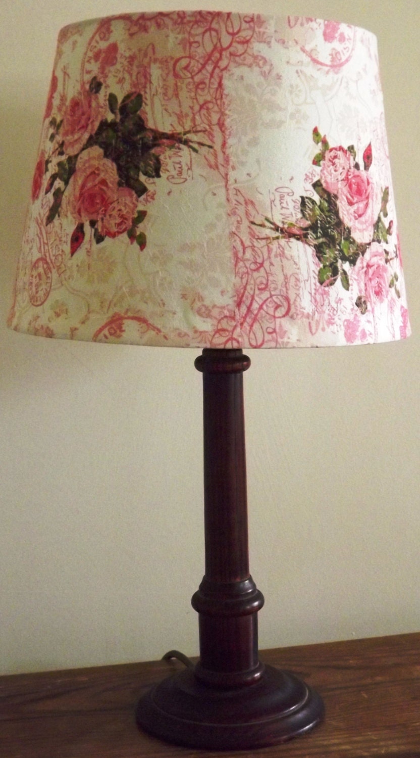 Vintage Pink Rose Lampshade Decoupage shabby chic postcard