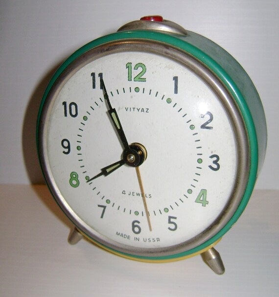 beautiful vintage alarm clock green from 60s by Mokusaiya on Etsy