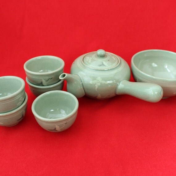 Items similar to Korean Traditional Porcelain Tea Set for Five on Etsy