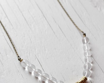 Glass Bead Necklace with Brass Heishi Beads
