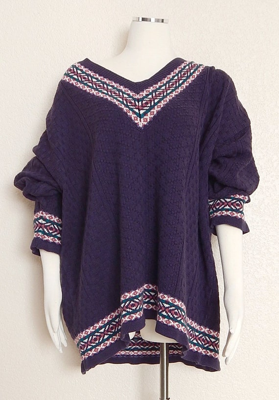 Vintage 80s Women S Oversize Sweater Preppy Purple V
