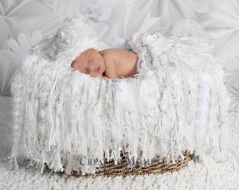 Photography Prop White Blanket, Baby Photo Prop, Knit Photo Prop Newborn White and Silver Baby Blanket
