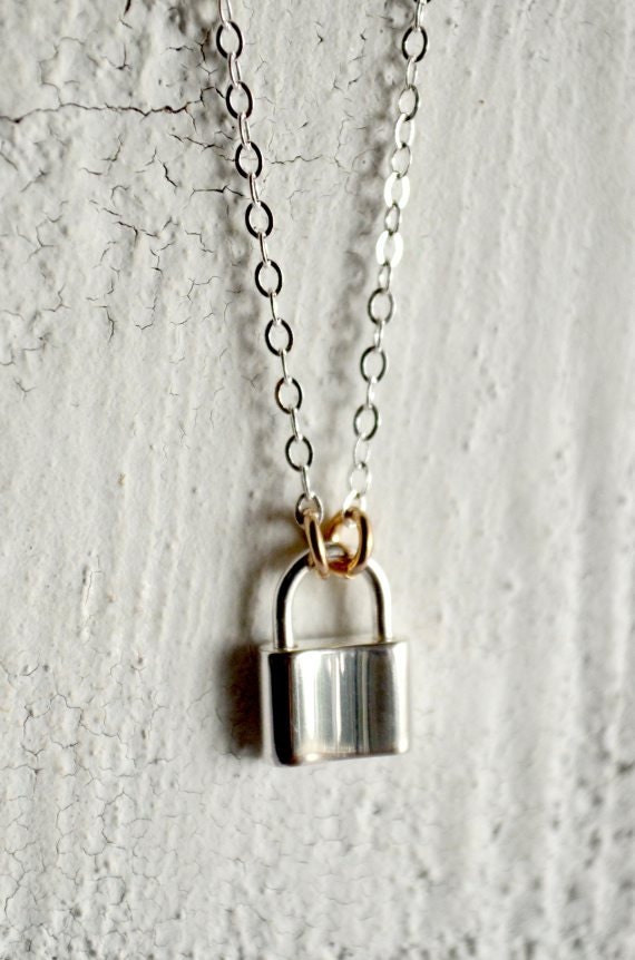 Tiny silver padlock necklace padlock necklace by KahiliCreations
