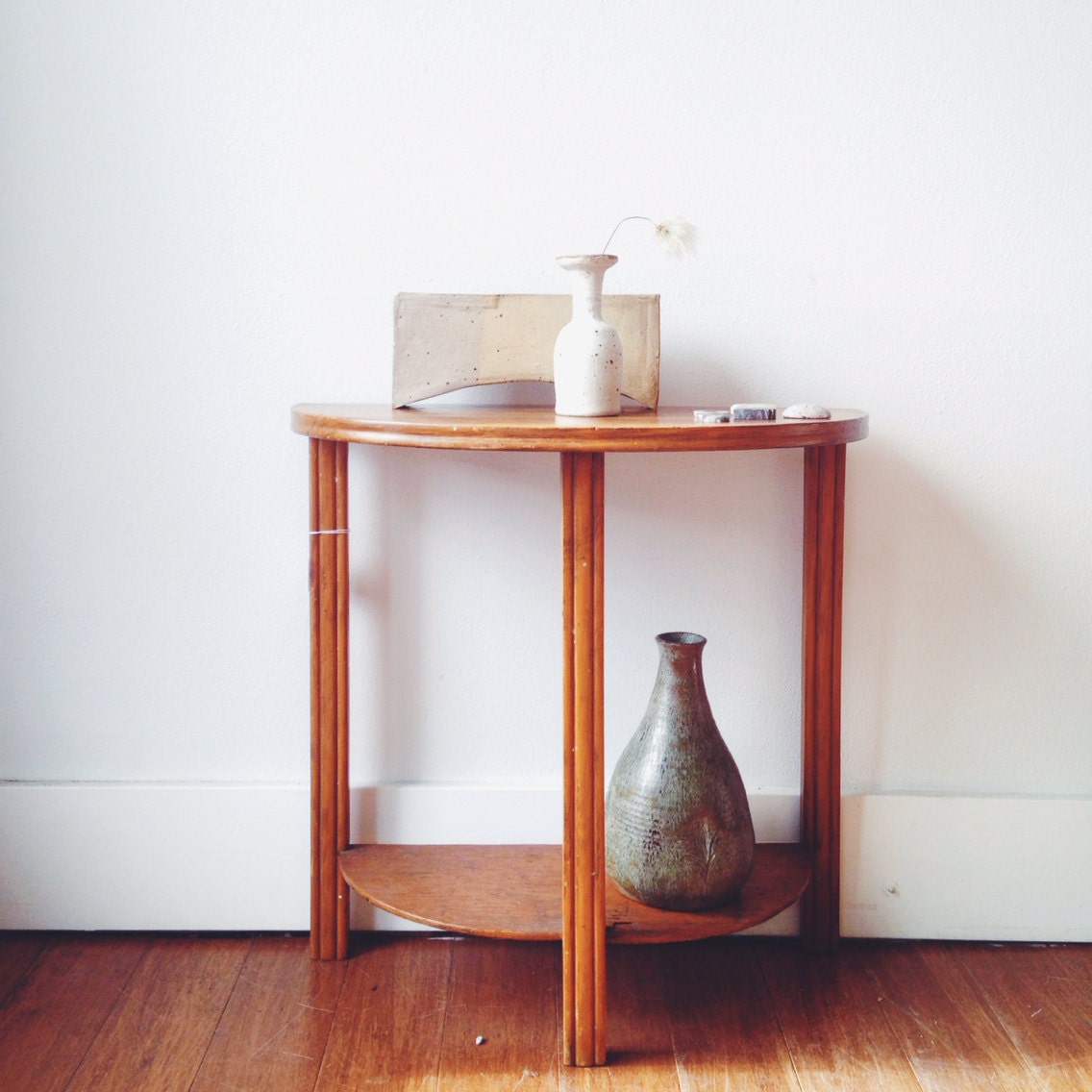Vintage Demilune Half Moon Wood Table or Shelf by ethanollie