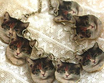 Color Cat Charm Necklace - Cat Necklace - Charm Necklace - Cat - Kitty - Meow - Shrink Plastic - Cat Lady - Brown Cat - Tabby Cat - Brown
