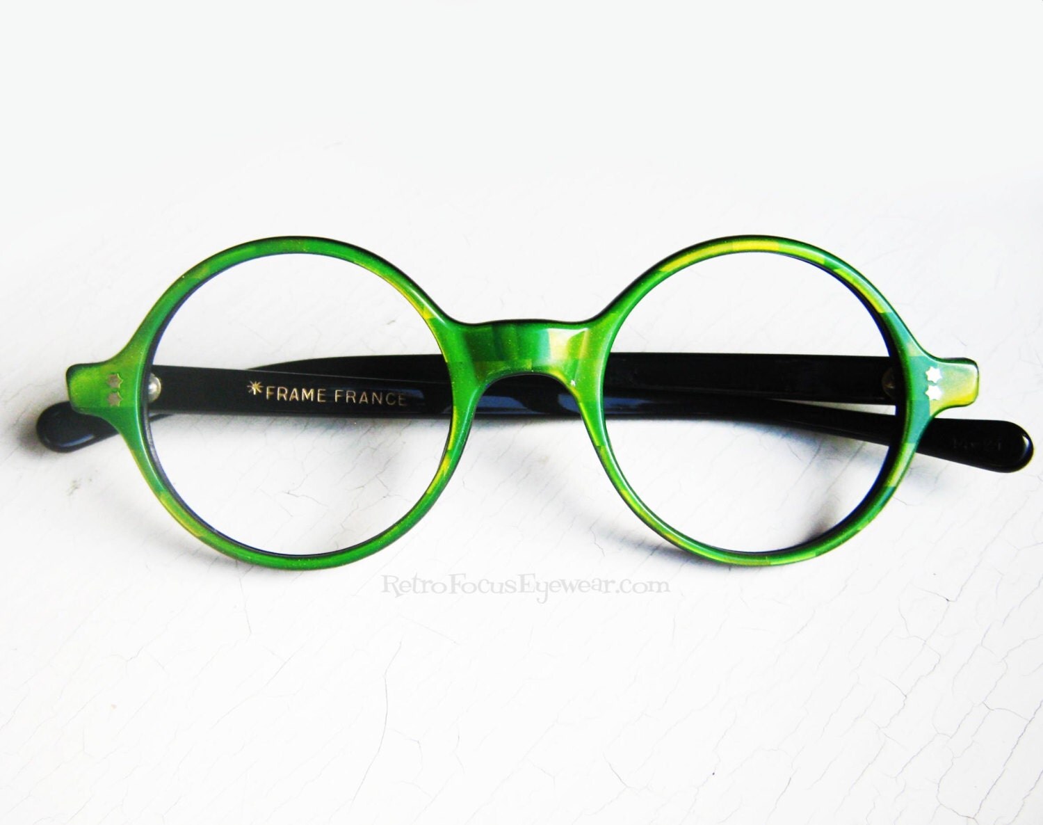 French Round Eyeglass Frames Vintage Eyewear Green Checkered
