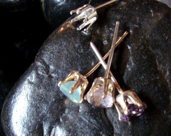 Post Earring blanks 2, 3mm, 4mm, 5mm, 6mm, 8mm, 10mm prong settings, eco friendly 925 sterling silver - recycled sources, hand made w backs