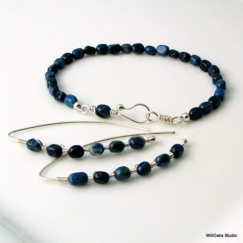 Navy Blue Stone Jewelry Set Artisan Silver by WillOaksStudio