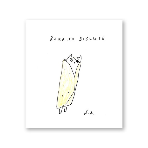 Burrito Disguise Cat Drawing by jamieshelman on Etsy