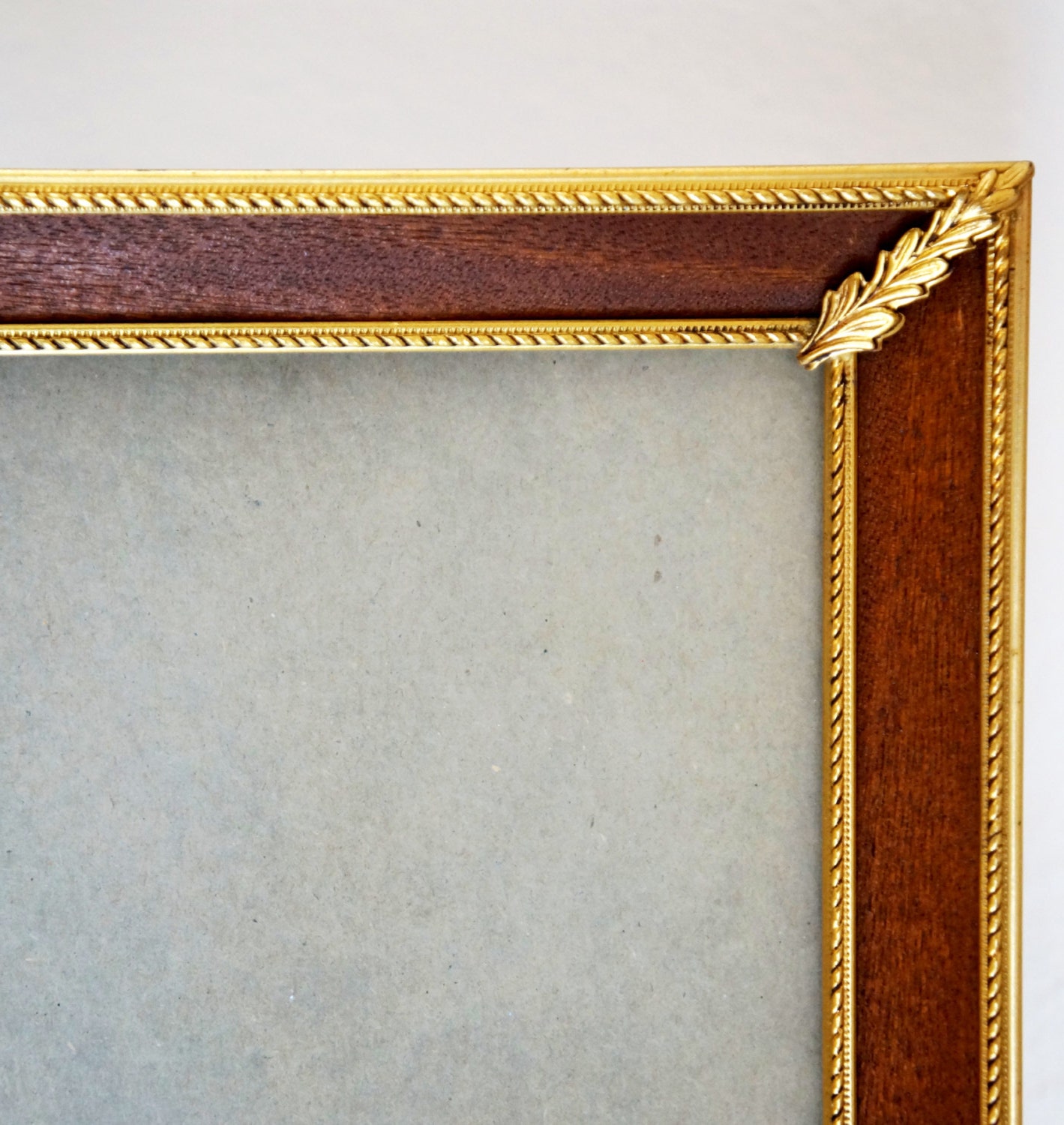 Vintage Picture Frame Ornate Wood Gold Metal Braided Rope Leaf