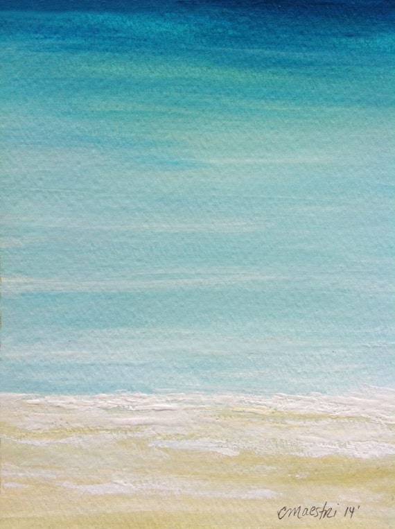 Watercolor Beach Painting Ocean Painting Framed Modern Beach