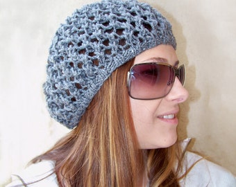 PDF Knitting Pattern Childs Lace Slouchy Beanie Kids