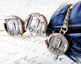 personalized jewelry - wedding logo jewelry - bride necklace - groom cuff links - custom monogrammed wax seal memorial memento anniversary