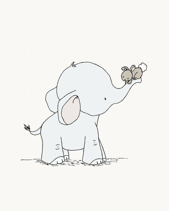 Elephant and Bunny Nursery Art Hold On Tight Elephant Elephant and Bunny Nursery Art Hold On Tight Elephant