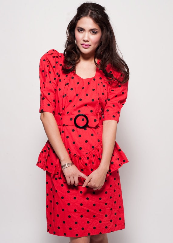 polka dot red peplum dress 80s