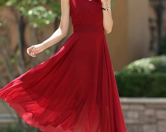 Red dress, Cocktail Dress, formal dress, chiffon dress, maxi dress boho, long dresses for women, custom dress, ladies dresses, Gift (1005)