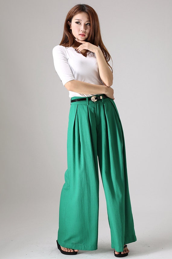 Wide Leg pants linen clothes long trousers green pants by xiaolizi