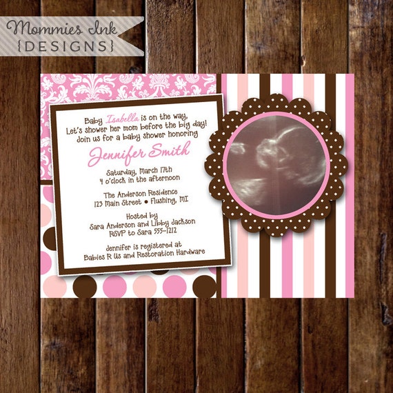 Mod Pink and Brown Kaleidoscope Baby Shower Invitation - PRINTABLE INVITATION DESIGN Il_570xn