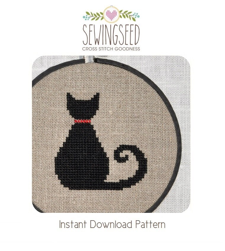 Black Cat Cross Stitch Pattern Instant Download