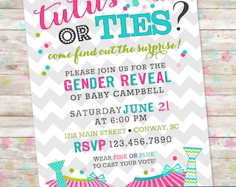 Tutus or Ties Gender Reveal Invite, Gender Reveal Party, Boy or Girl, Printable Invite, Baby Gender Reveal, Pink or Blue, Printable Invite