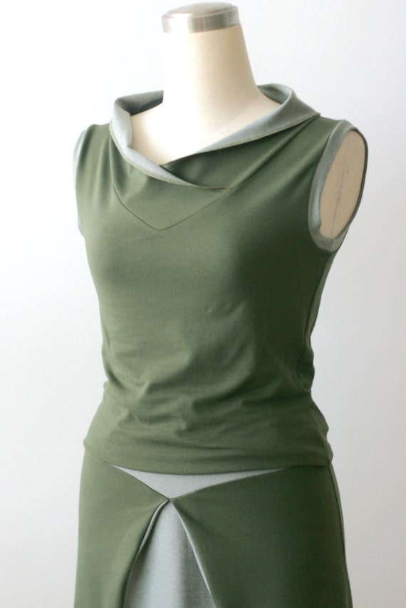 Women Top Sleeveless Blouse Dark olive green top by tasifashion