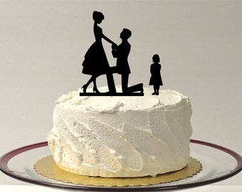 Engagement Cake Topper BRIDE + GROOM + CHILD Girl Silhouette Wedding Cake Topper Bride Groom Child Bride Groom Son Silhouette