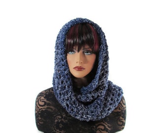 Blue Infinity, Neckwarmer, Mens, Womens, Hood Cowl, Blue Scarf, Denim Blue, Epais, Snood, Winter Accessories, Winter Fashion, Infinity