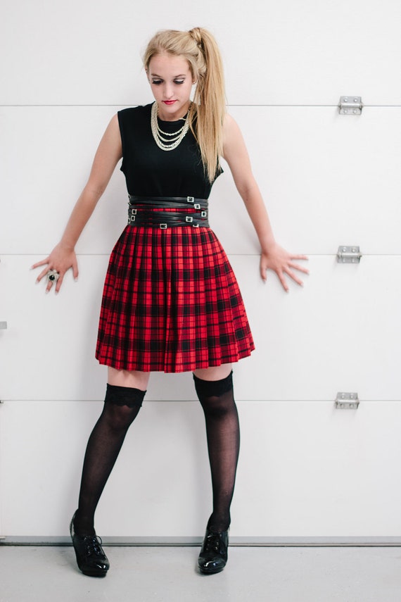 Vintage Red And Black Plaid Mini Skirt 9457