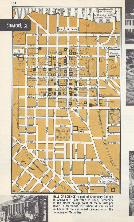 Shreveport Louisiana Map City Map Street Map by VintageButtercup