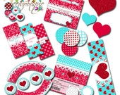 Aqua and Red Valentine's Day Party Set - School Parties / Gift Giving - Favours - Printable - Digital File - INSTANT DOWNLOAD Il_170x135