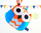 Felt Owl Ornament , Plush Toy Orange and Blue Felt Owl , Handstitched, Handmade Toy A898 Il_170x135
