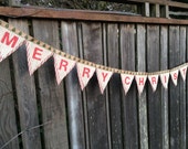 Merry Christmas Bunting burlap and fabric holiday banner Il_170x135