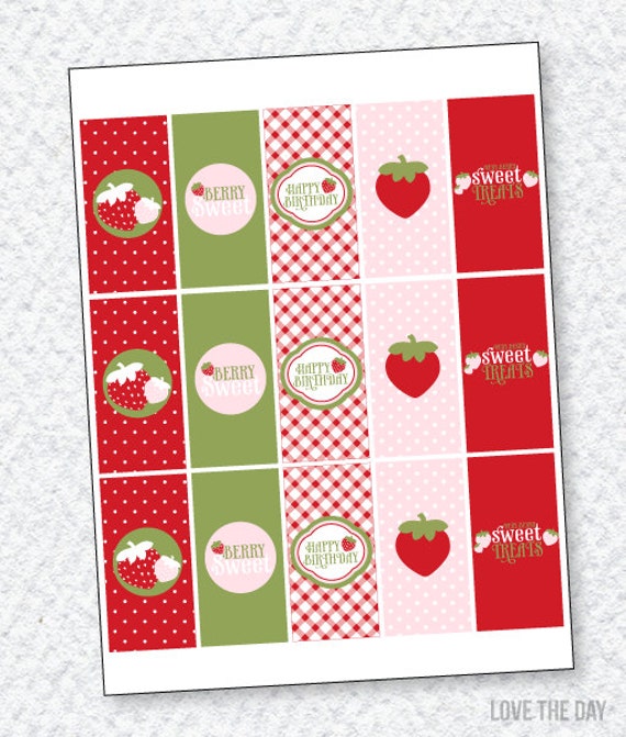 Strawberry Party PRINTABLES Mini Candy Bar Wrappers (INSTANT DOWNLOAD) by Love The Day Il_570xn
