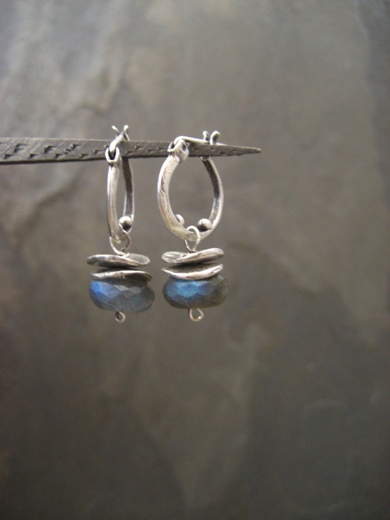 Labradorite small hoops -  sterling silver