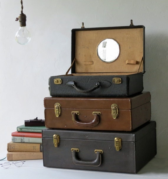 Vintage Train Case Luggage 1930's Black Hard Shell Case