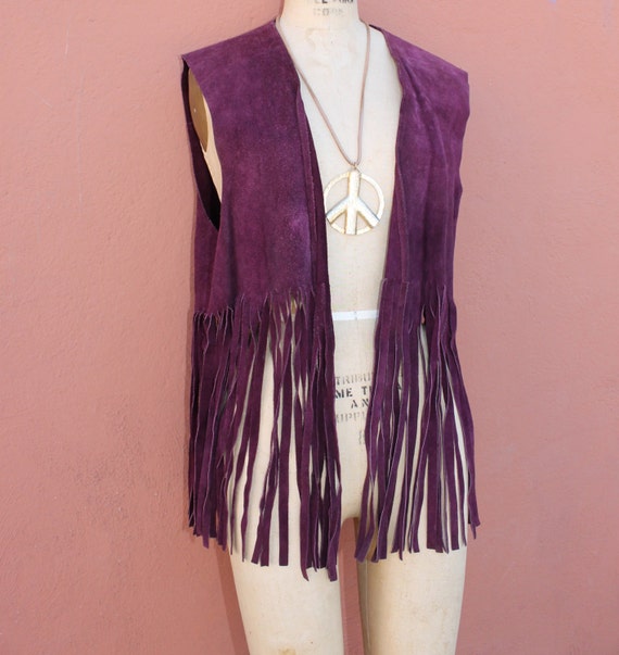 Vintage 1960s Suede Fringe Vest / Hippie Purple Suede Vest