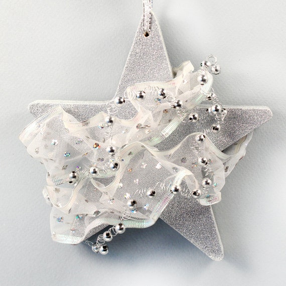 silver glitter christmas ornament white sheer by silver glitter christmas ornament white sheer by