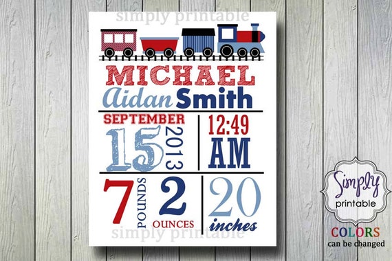 Digital Train Wall Birth Announcement Il_570xn