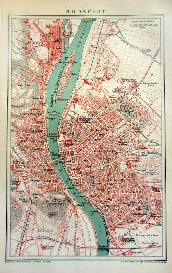 1904 Antique Map Print Of Budapest City 110 By Lyranebulaprints