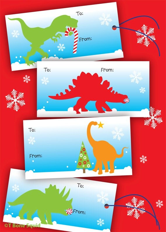 Dinosaur Christmas Gift Tags for Kids