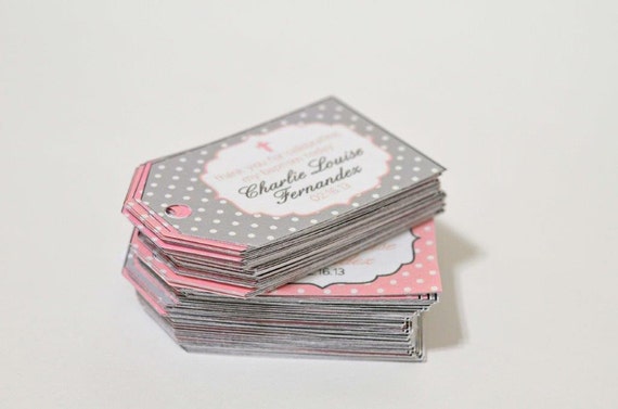 Polka Dot Baptism- Pink and Grey Hang Tags for Party Favors- print your own Il_570xn