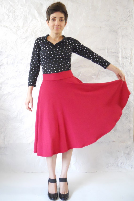 Red midi Skirt Red black aline side pockets by RoseTempleTM