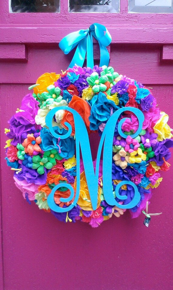 monogram initial mexican paper flower wreath by mexican paper flower garland