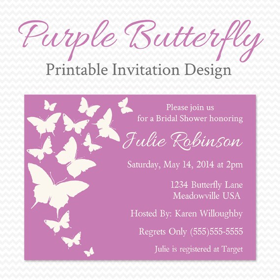 Purple Butterfly Bridal Shower Invitations 4