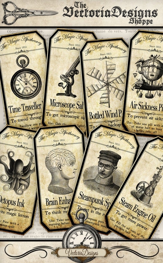 Steampunk Apothecary Bottle Labels